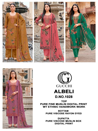 Albeli 1028 Gucchi Viscose Muslin Pant Style Suits Wholesale Price