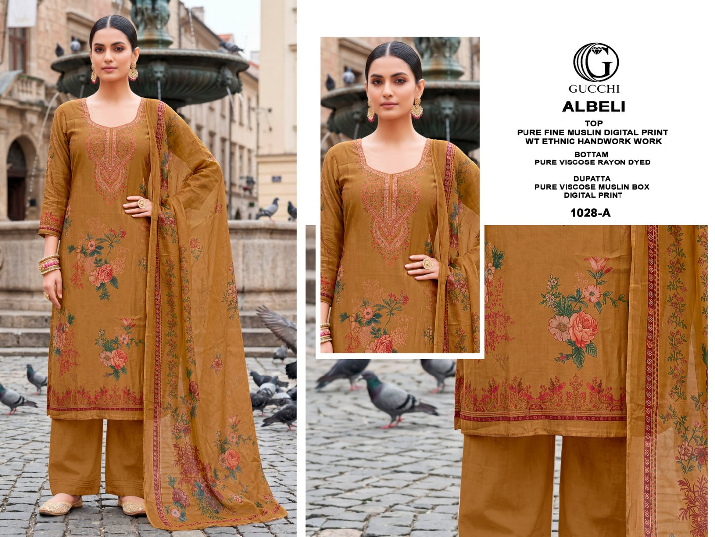 Albeli 1028 Gucchi Viscose Muslin Pant Style Suits Wholesale Price