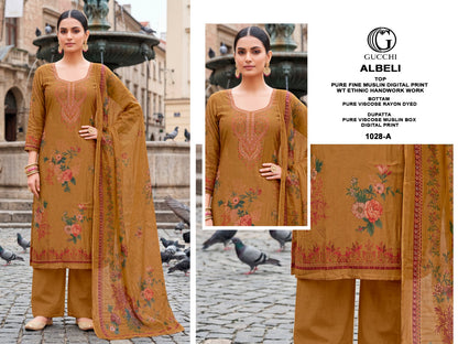 Albeli 1028 Gucchi Viscose Muslin Pant Style Suits Wholesale Price