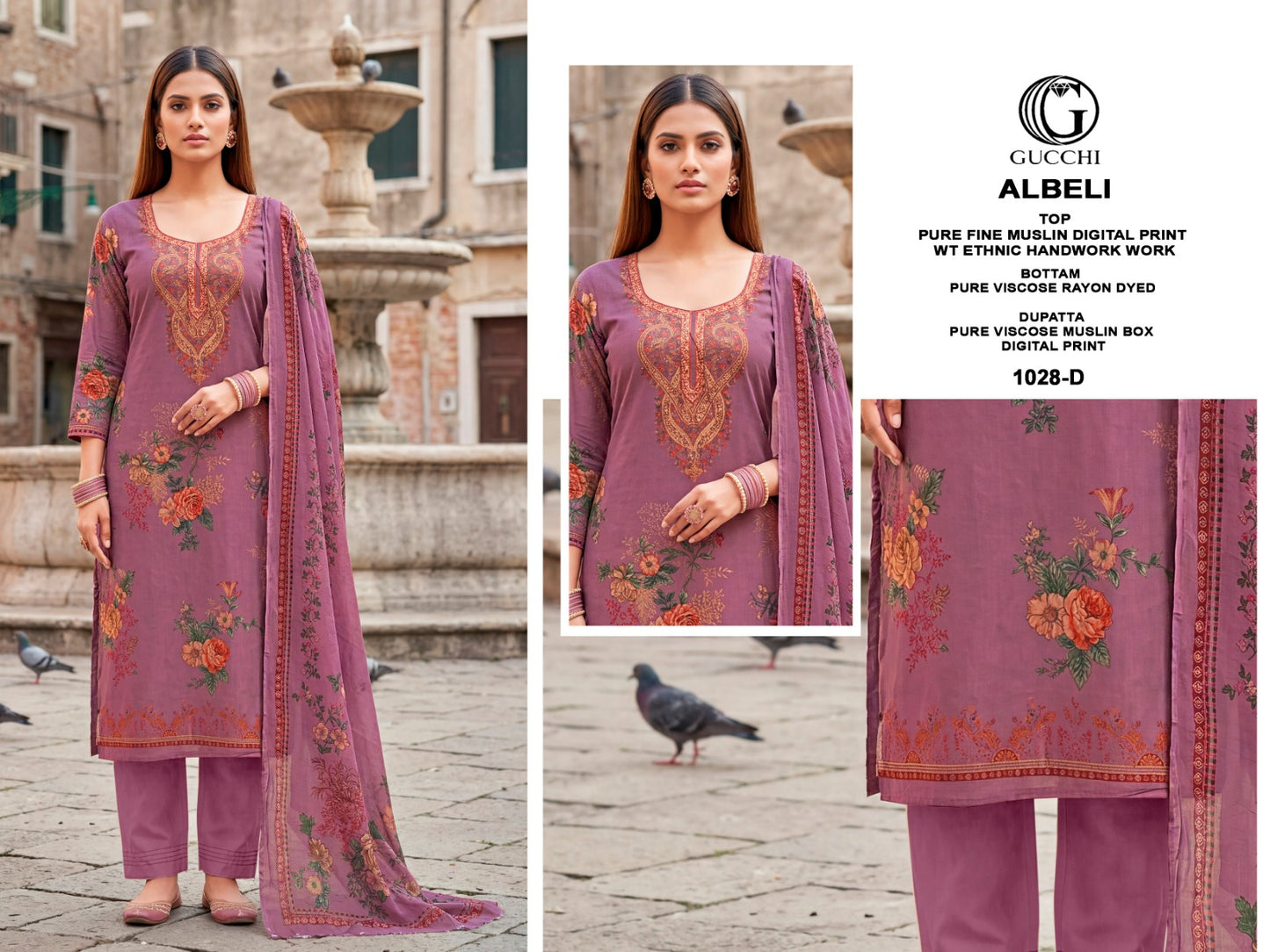 Albeli 1028 Gucchi Viscose Muslin Pant Style Suits Wholesale Price