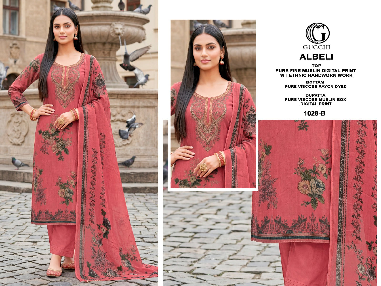 Albeli 1028 Gucchi Viscose Muslin Pant Style Suits Wholesale Price