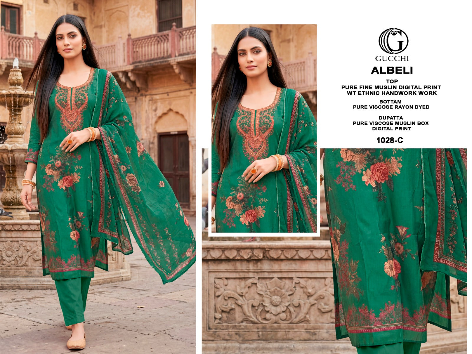 Albeli 1028 Gucchi Viscose Muslin Pant Style Suits Wholesale Price