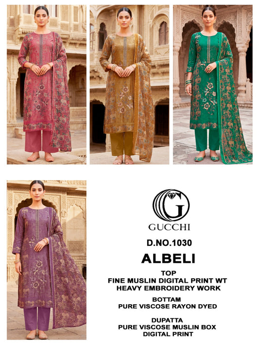 Albeli 1030 Gucchi Viscose Muslin Pant Style Suits Exporter