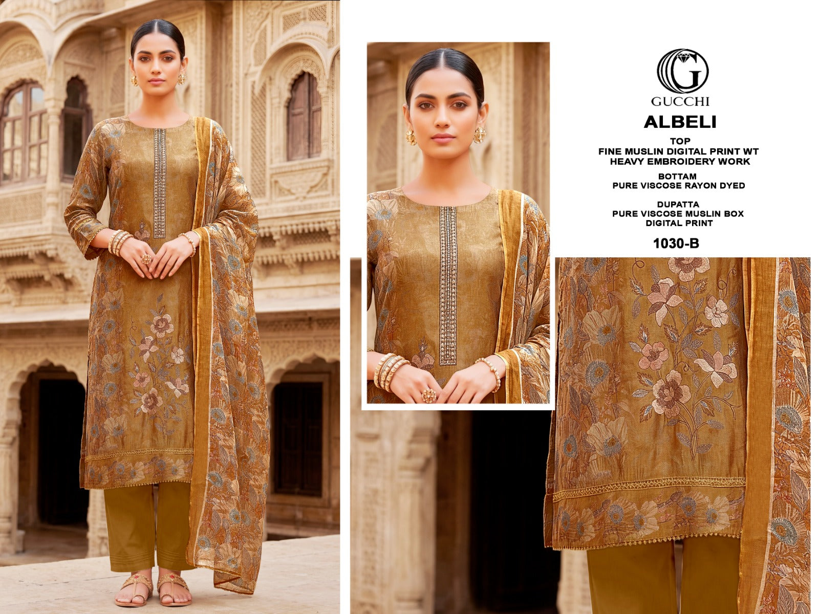 Albeli 1030 Gucchi Viscose Muslin Pant Style Suits Exporter