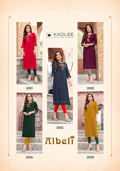 Albeli Kadlee Rayon Long Straight Kurti Wholesaler Ahmedabad
