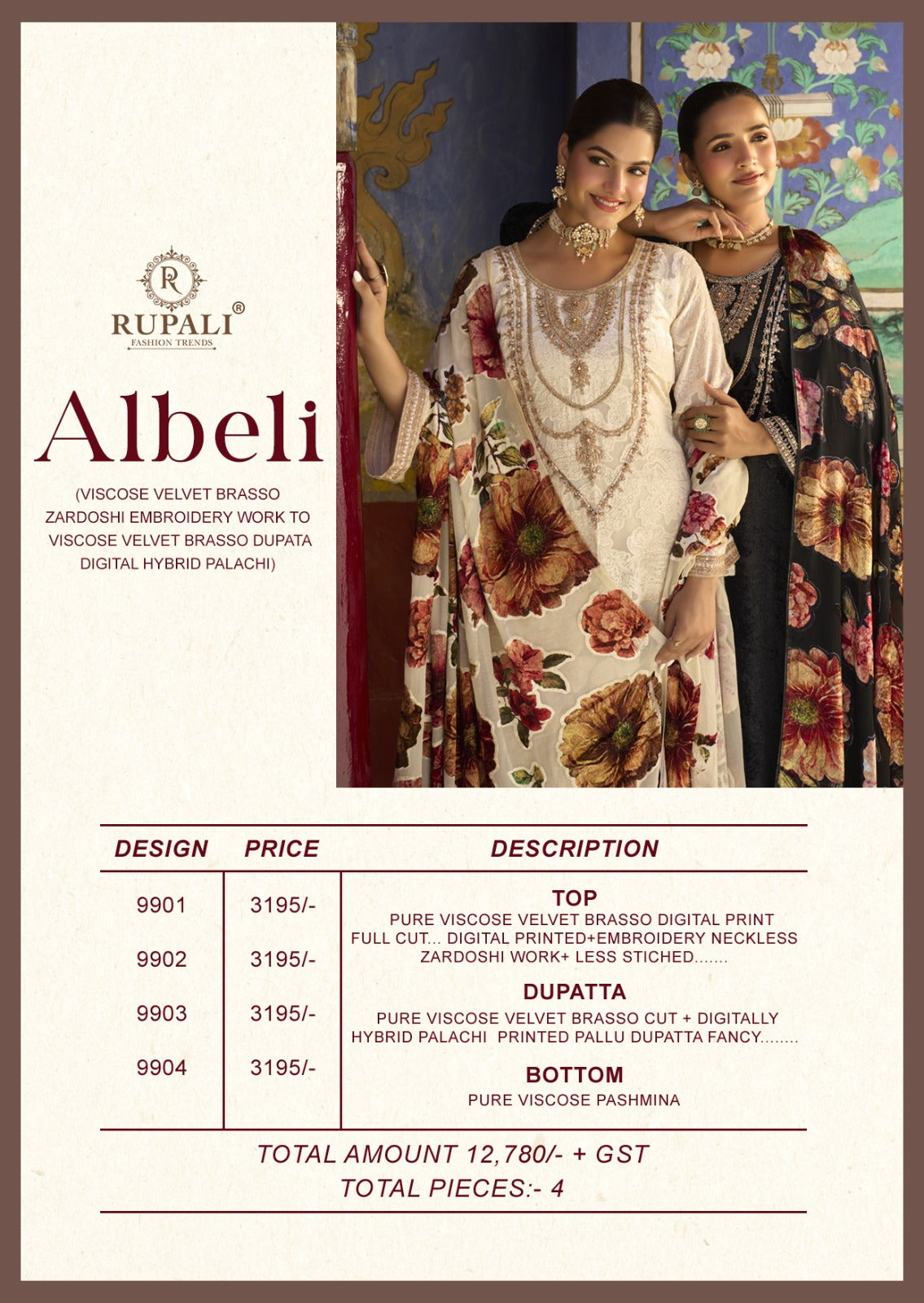 Albeli Rupali Viscose Velvet Suits Exporter
