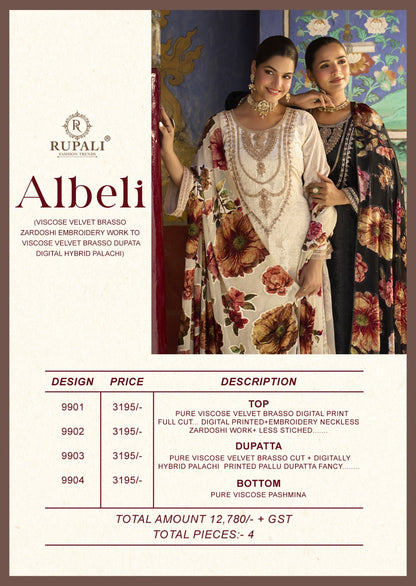 Albeli Rupali Viscose Velvet Suits Exporter