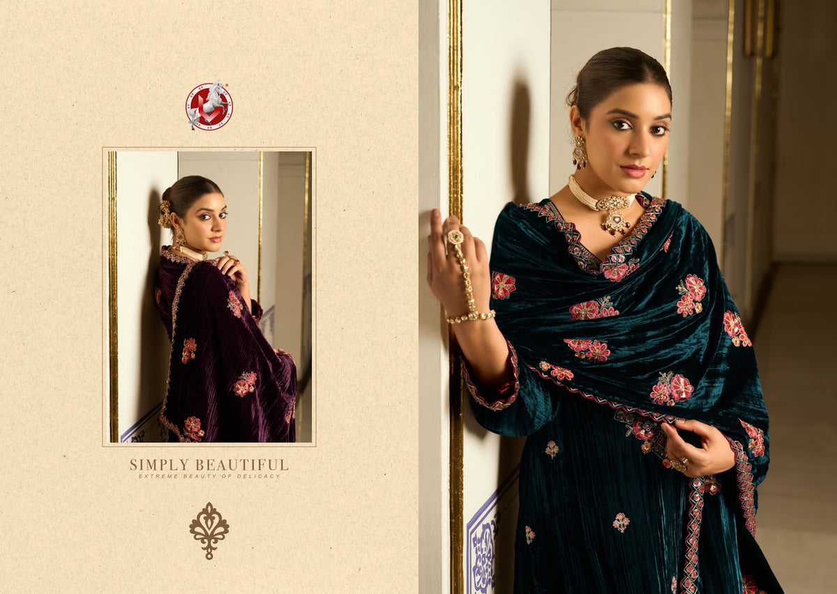 Albeli Vivek Crush Velvet Suits Exporter India