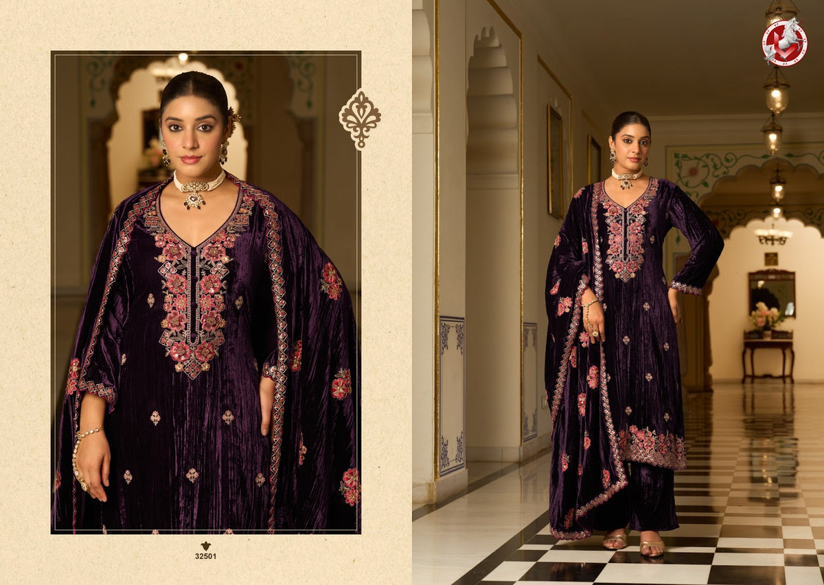 Albeli Vivek Crush Velvet Suits Exporter India