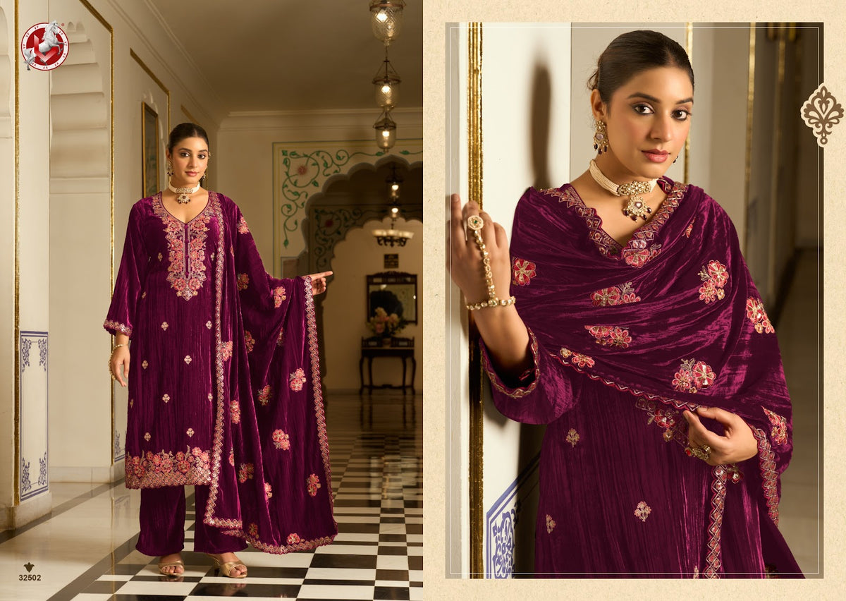 Albeli Vivek Crush Velvet Suits Exporter India