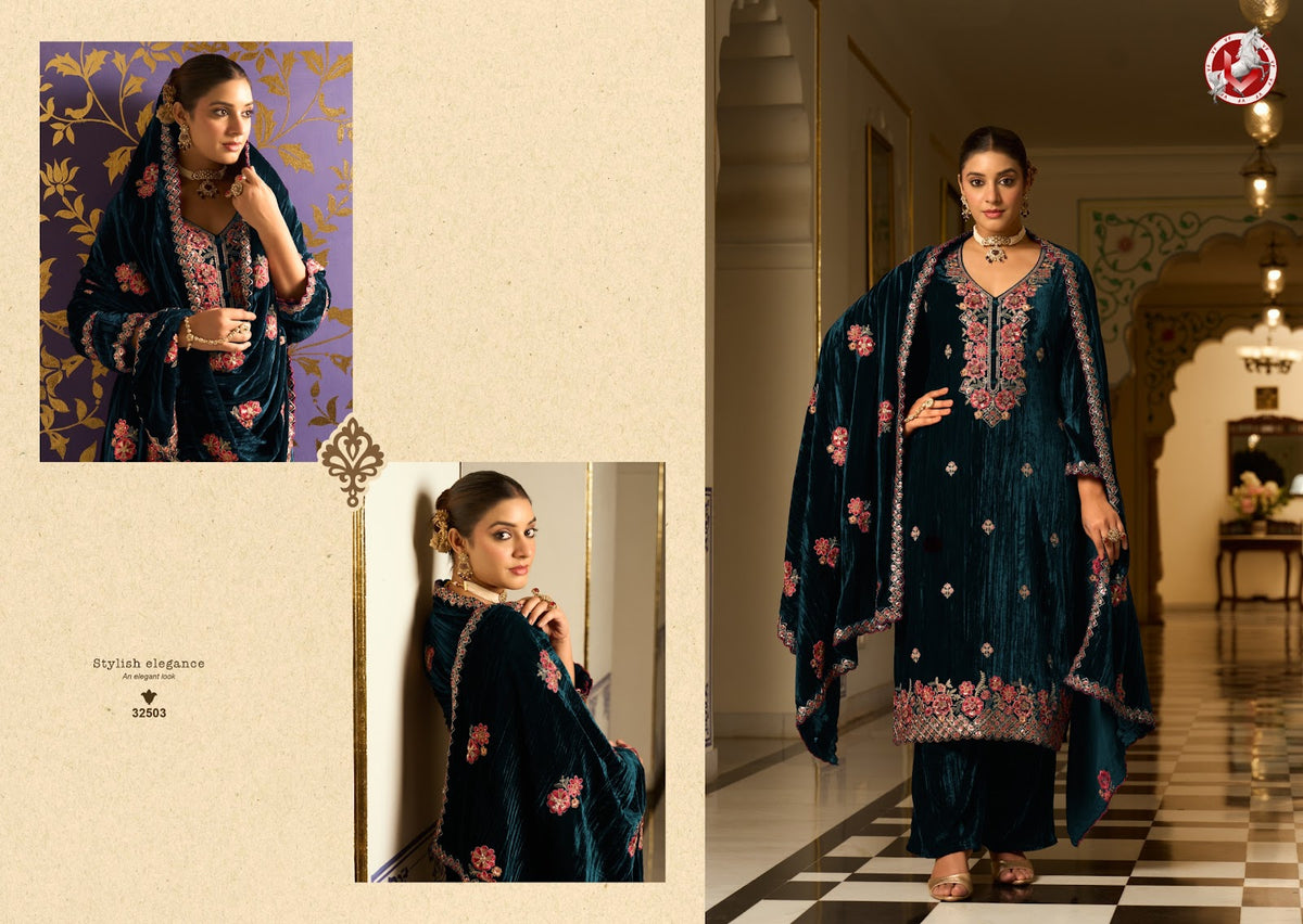 Albeli Vivek Crush Velvet Suits Exporter India