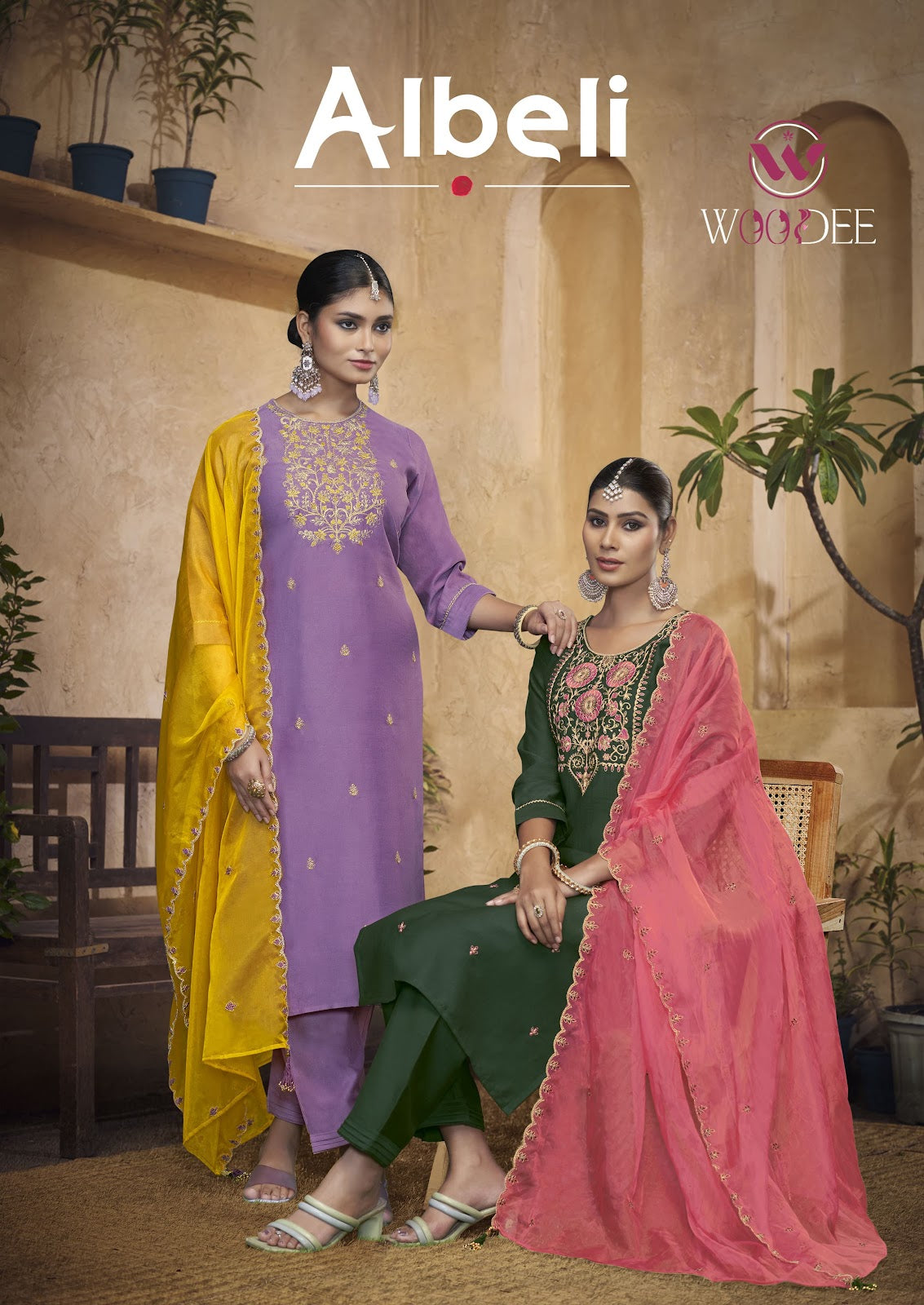 Albeli Woodee Viscose Silk Readymade Pant Style Suits Wholesale Price