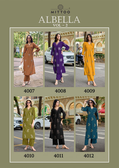 Albella Vol 2 Mittoo Heavy Rayon Kurti Plazzo Set Wholesale Rate