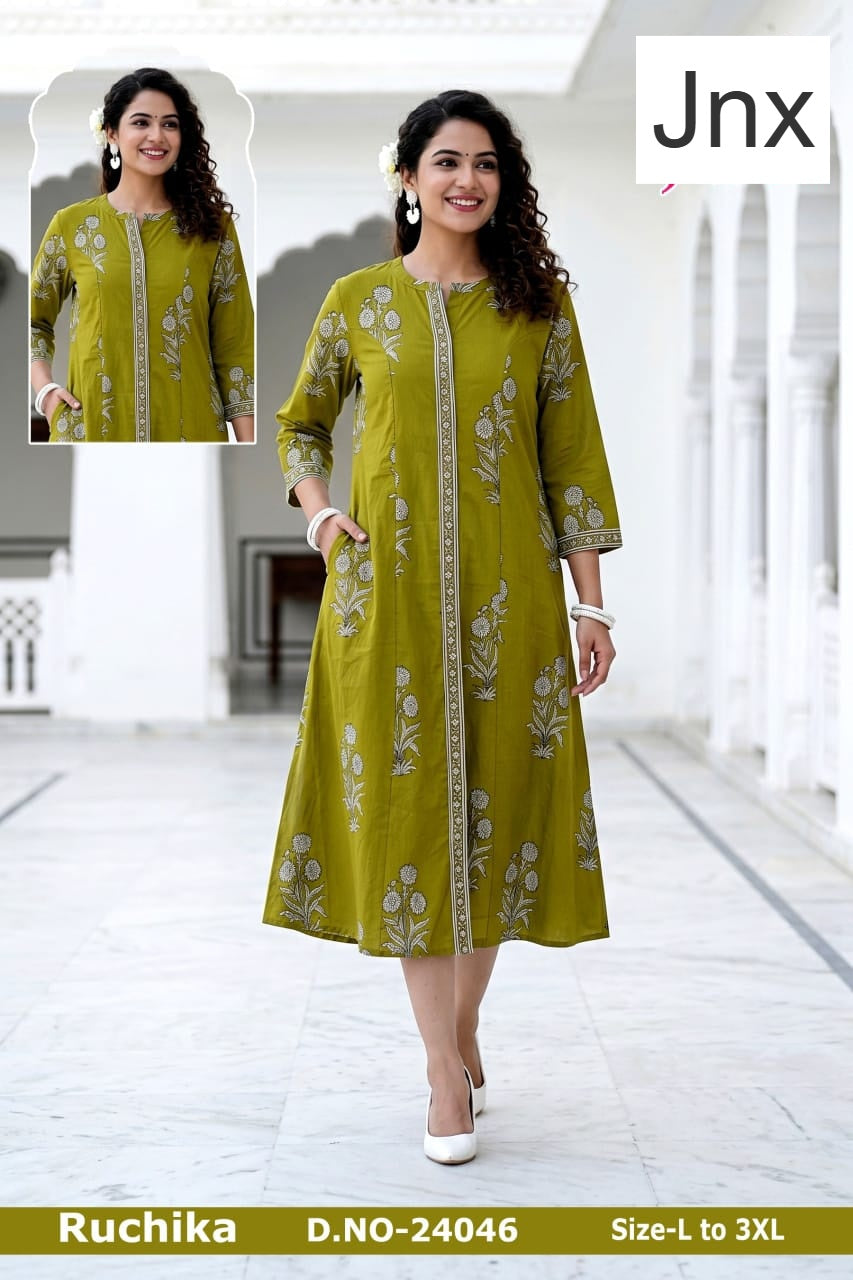 Alcazar-Ruchika Jnx Cambric Cotton A-Line Kurti Manufacturer Ahmedabad