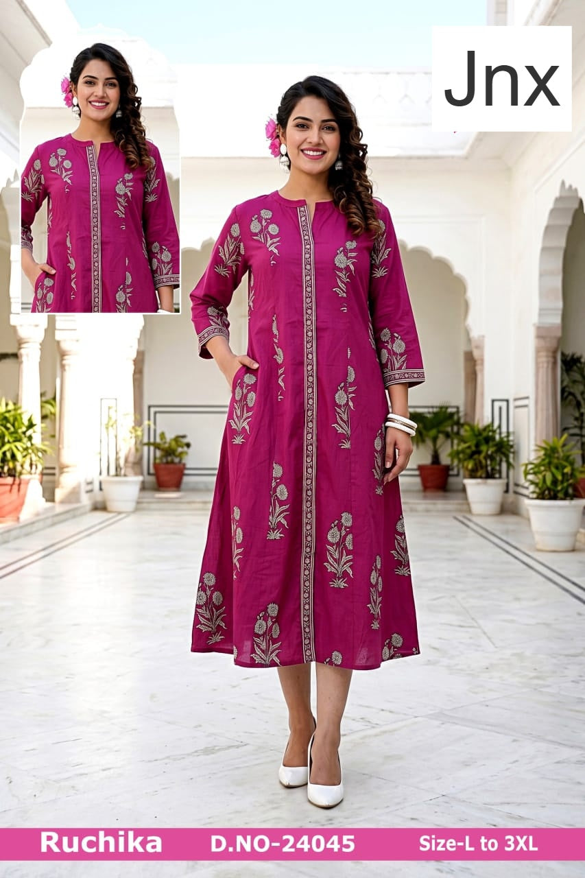 Alcazar-Ruchika Jnx Cambric Cotton A-Line Kurti Manufacturer Ahmedabad