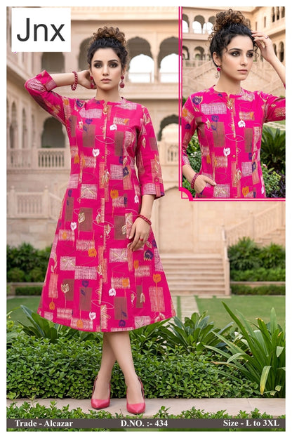 Alcazar-Ruchika Jnx Cambric Cotton A-Line Kurti Manufacturer Ahmedabad