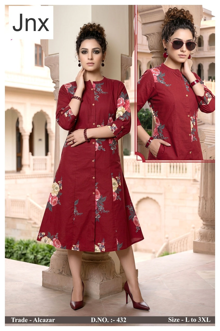 Alcazar-Ruchika Jnx Cambric Cotton A-Line Kurti Manufacturer Ahmedabad
