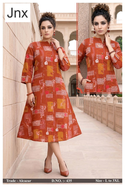 Alcazar-Ruchika Jnx Cambric Cotton A-Line Kurti Manufacturer Ahmedabad