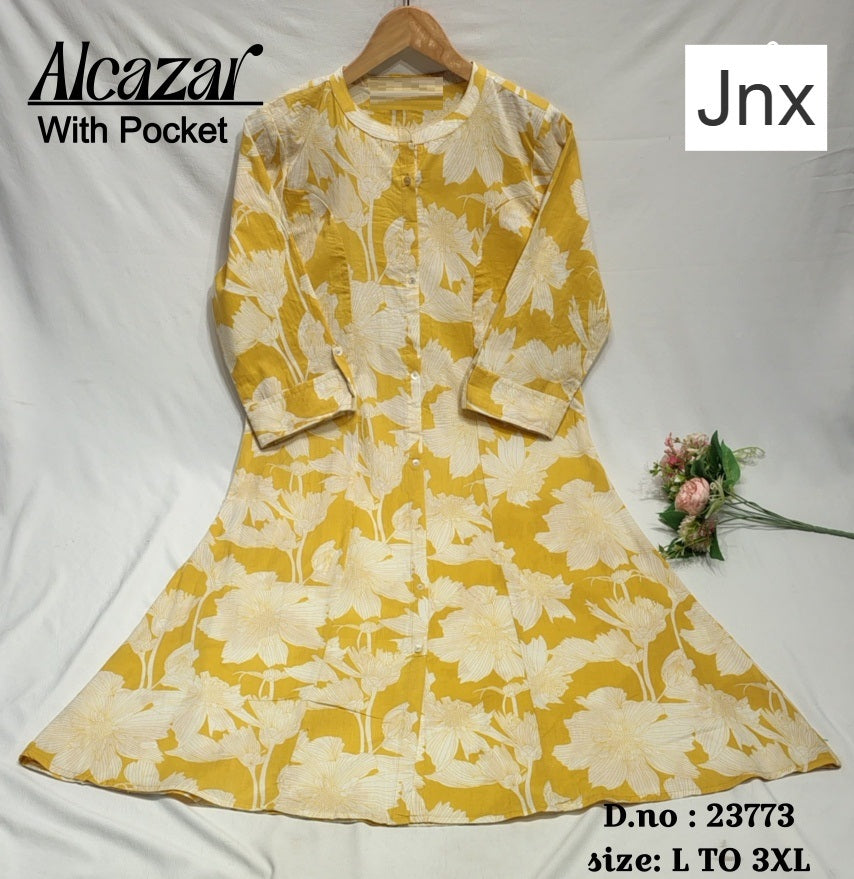 Alcazar-Ruchika Jnx Cambric Cotton A-Line Kurti Manufacturer Ahmedabad