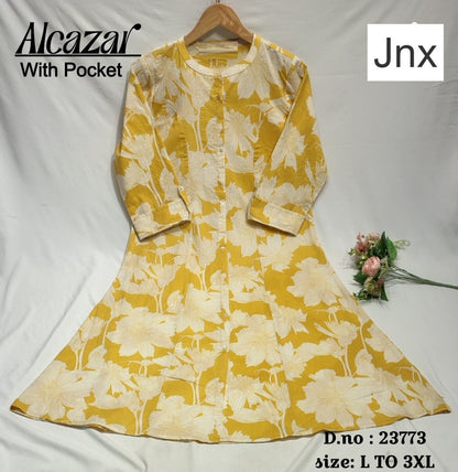 Alcazar-Ruchika Jnx Cambric Cotton A-Line Kurti Manufacturer Ahmedabad