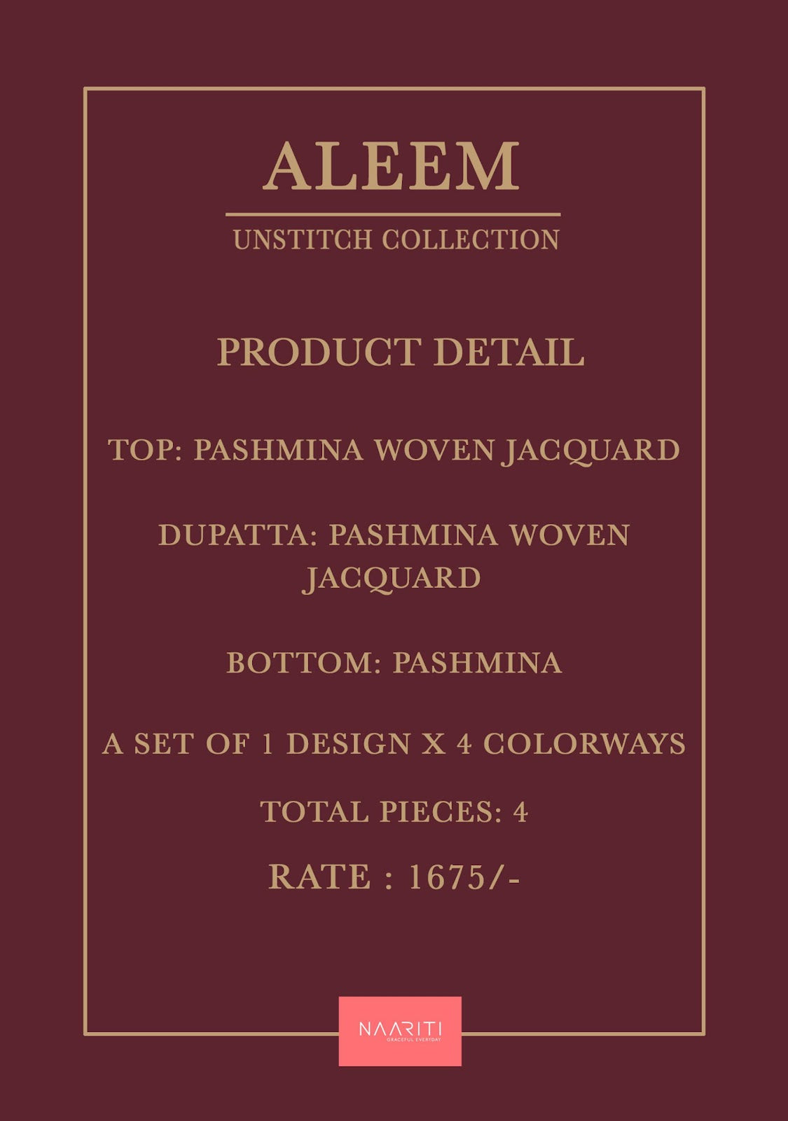 Aleem Naariti Pashmina Suits Wholesaler