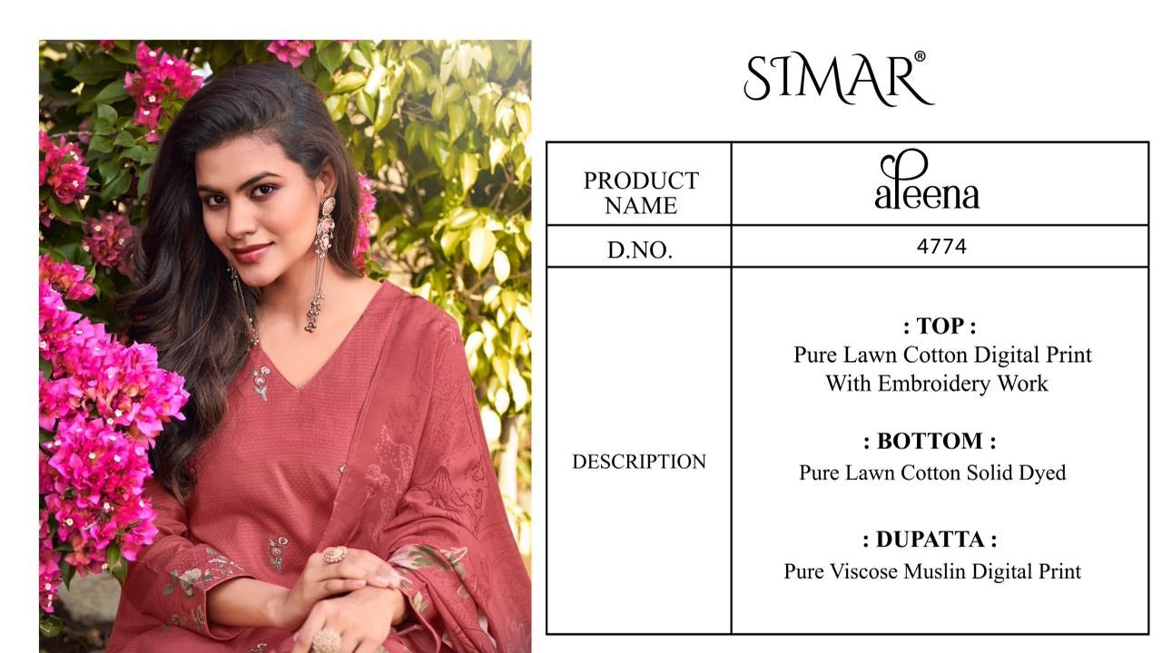 Aleena Simar Lawn Cotton Pant Style Suits Wholesaler Ahmedabad