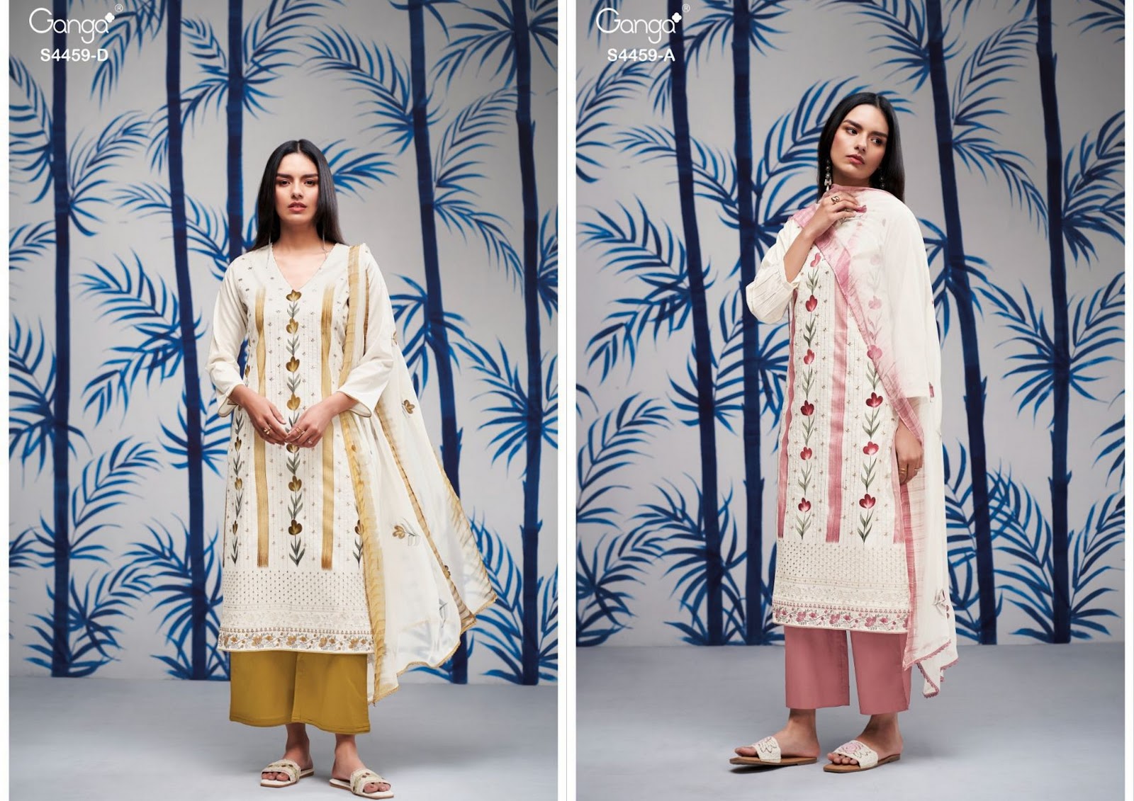 Aleeza 4459 Ganga Cotton Plazzo Style Suits Exporter Gujarat