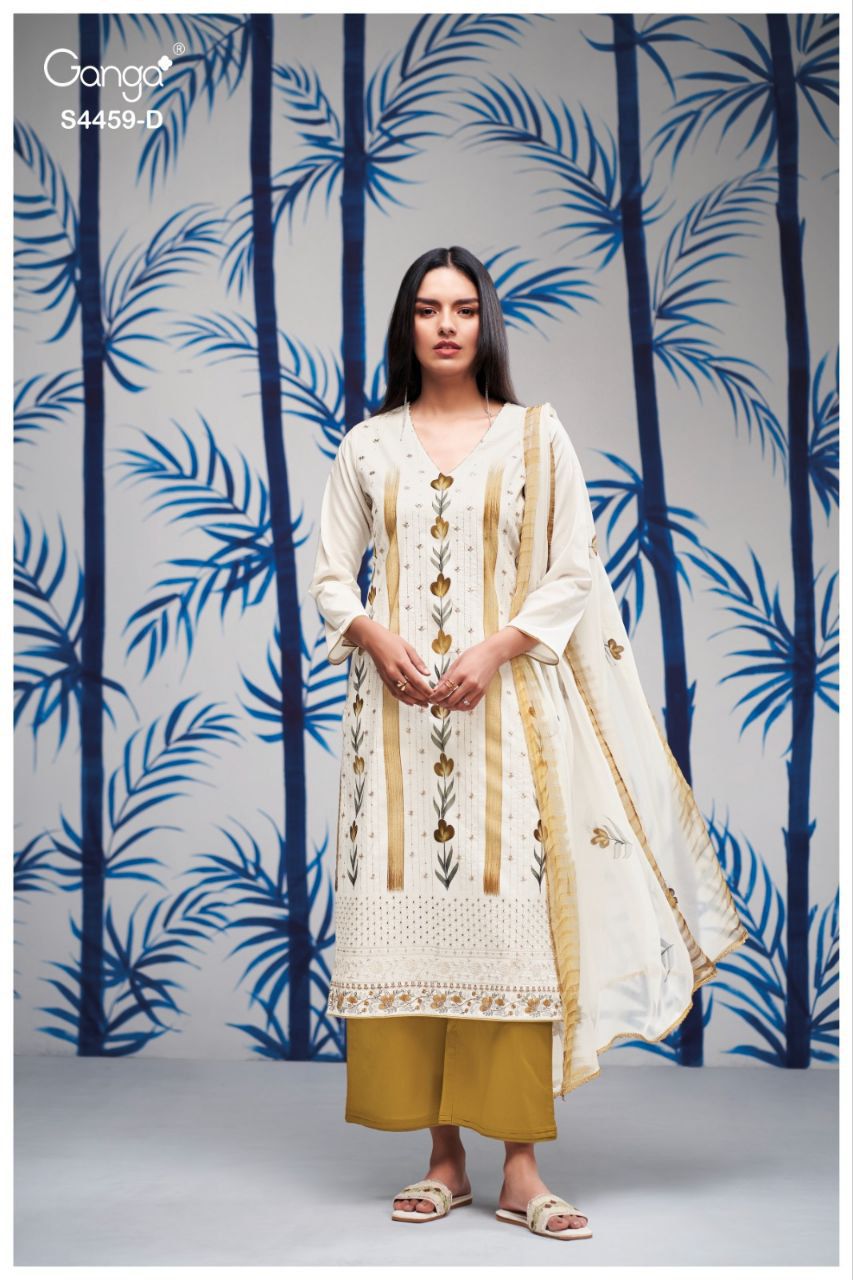 Aleeza 4459 Ganga Cotton Plazzo Style Suits Exporter Gujarat