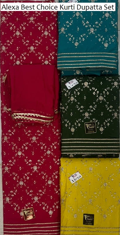 Alexa Best Choice Pure Crape Kurti Dupatta Set Supplier Ahmedabad