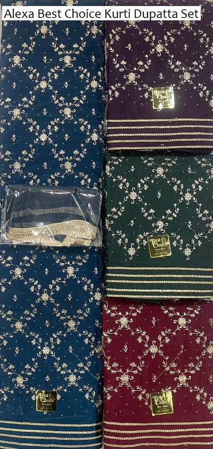 Alexa Best Choice Pure Crape Kurti Dupatta Set Supplier Ahmedabad