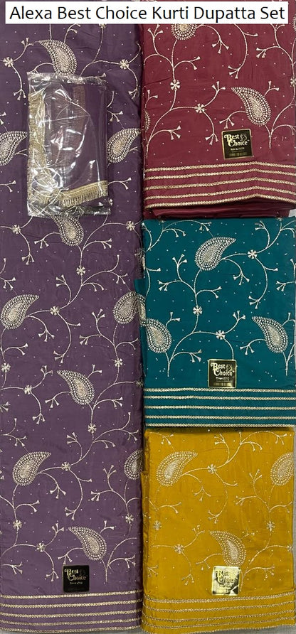 Alexa Best Choice Pure Crape Kurti Dupatta Set Supplier Ahmedabad