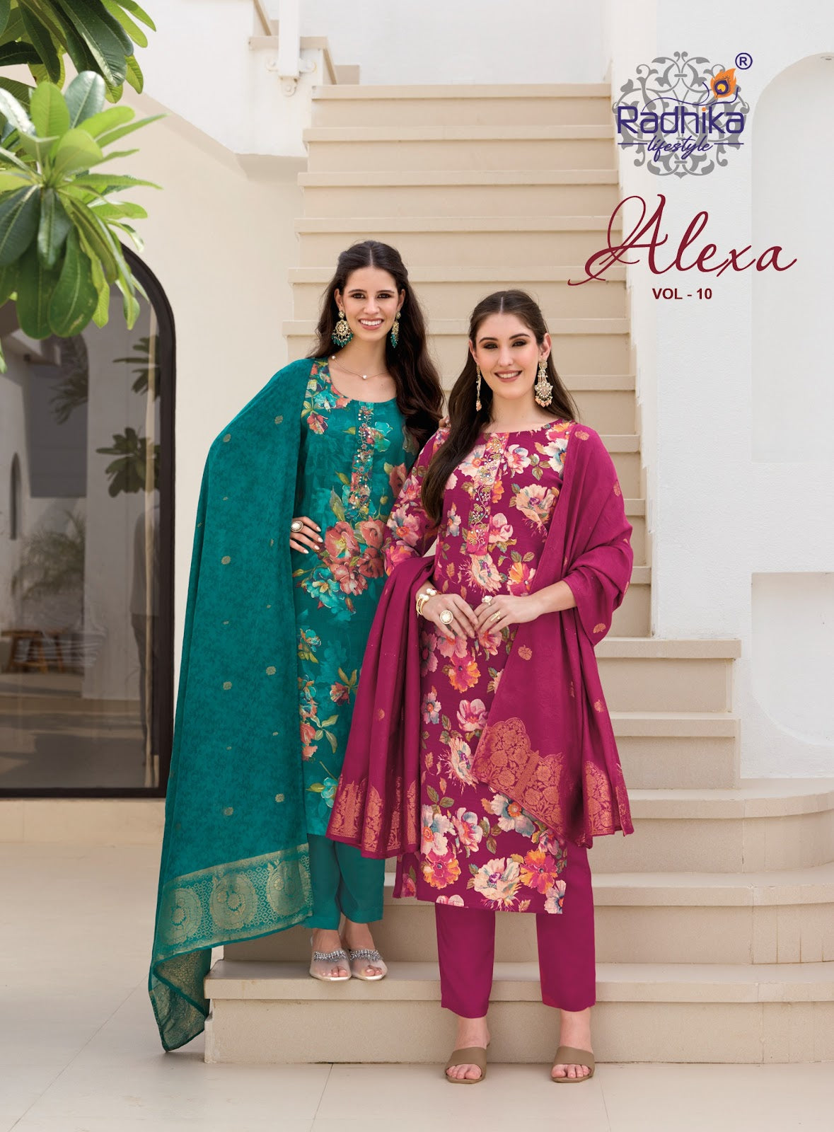 Alexa Vol 10 Radhika Lifestyle Vertican Readymade Pant Style Suits Manufacturer Ahmedabad