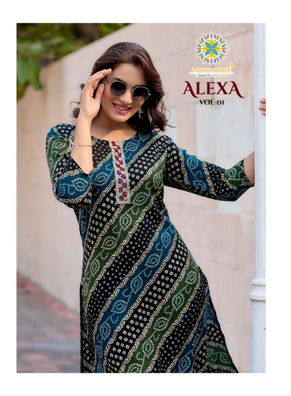 Alexa Vol 1 Passion Tree Reyon Straight Cut Kurtis Wholesale Price