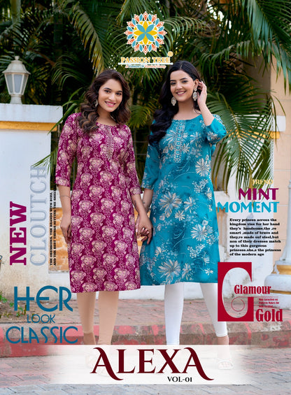 Alexa Vol 1 Passion Tree Reyon Straight Cut Kurtis Wholesale Price