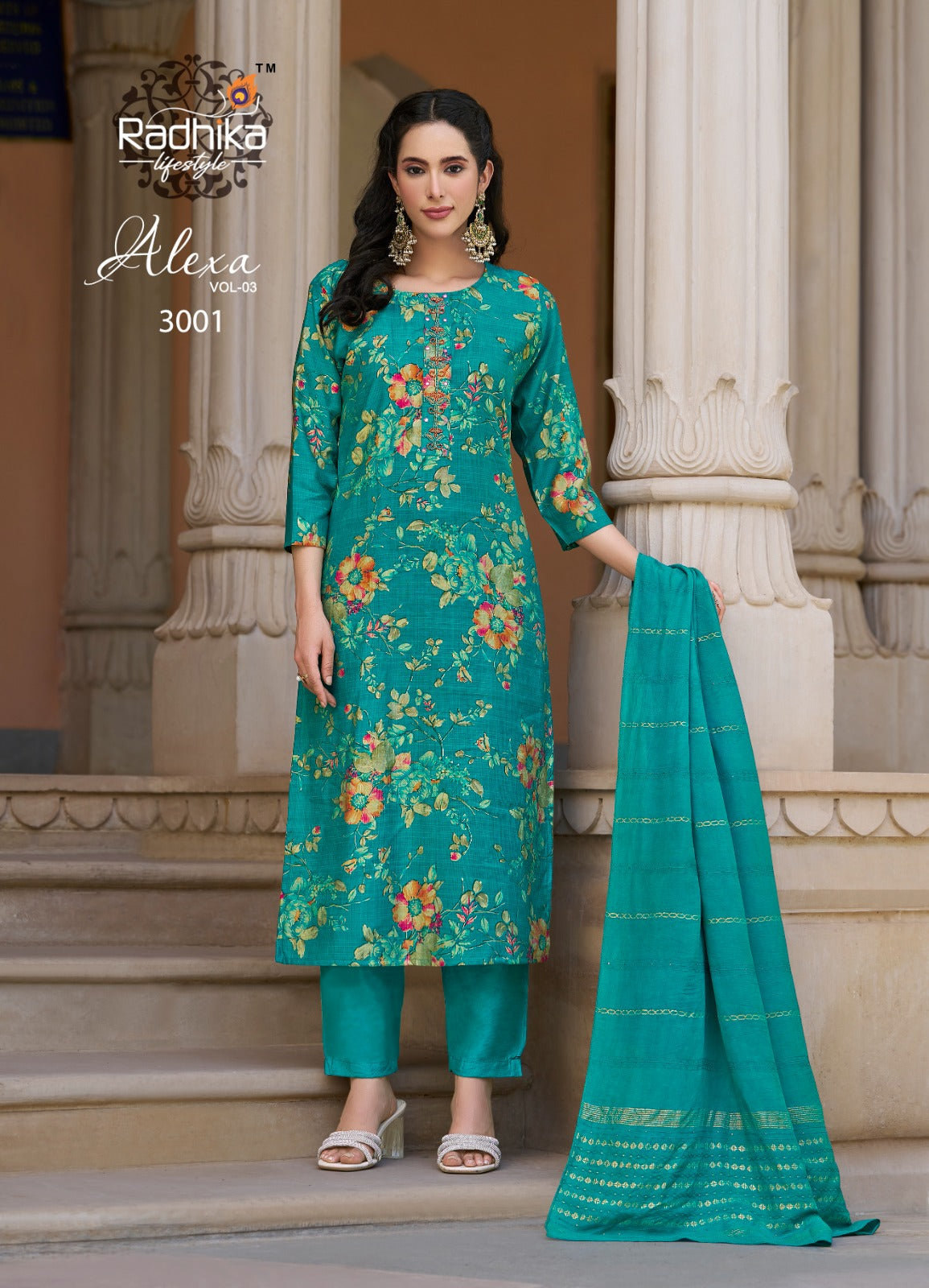 Alexa Vol 3 Radhika Lifestyle Vetican Silk Readymade Pant Style Suits Wholesale Rate