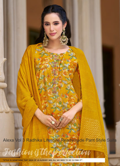Alexa Vol 3 Radhika Lifestyle Vetican Silk Readymade Pant Style Suits Wholesale Rate