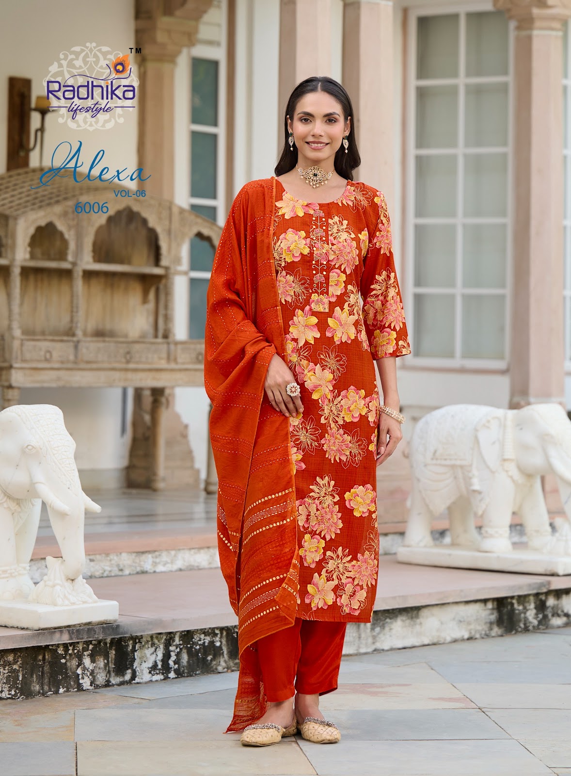 Alexa Vol 6 Radhika Lifestyle Vertican Readymade Pant Style Suits Wholesaler
