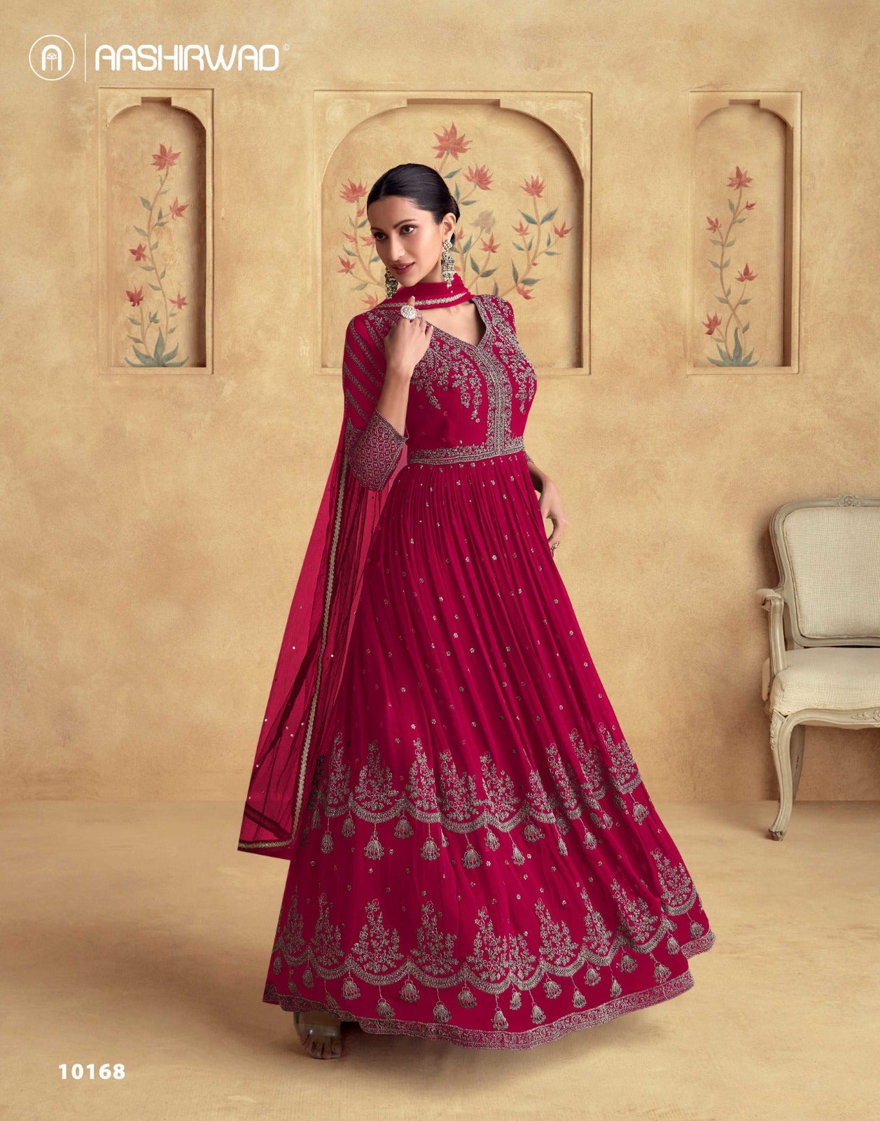 Alfaaz Gold Aashirwad Creation Georgette Gown Dupatta Set Wholesale