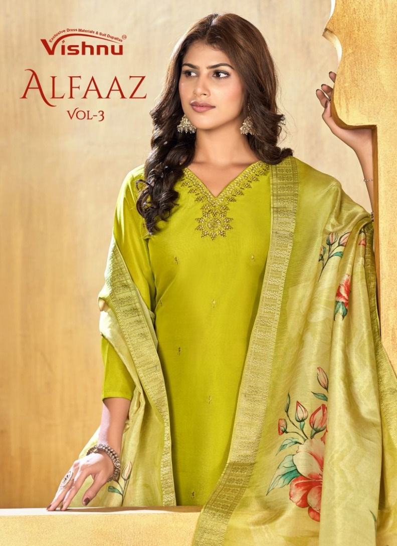 Alfaaz Vol 3 Vishnu Impex Shimmer Pant Style Suits Exporter India
