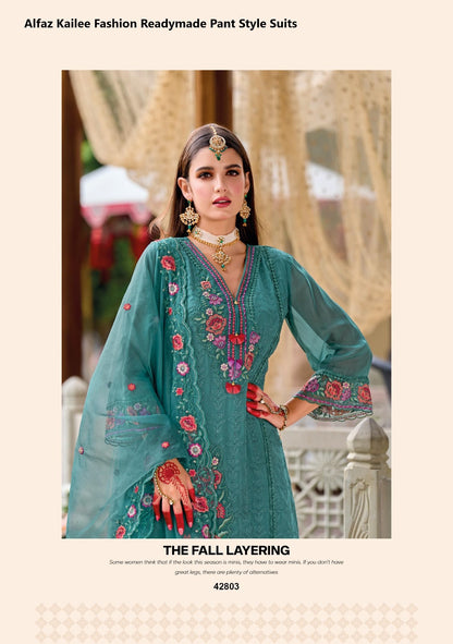 Alfaz Kailee Fashion Viscose Organza Readymade Pant Style Suits Wholesale Price