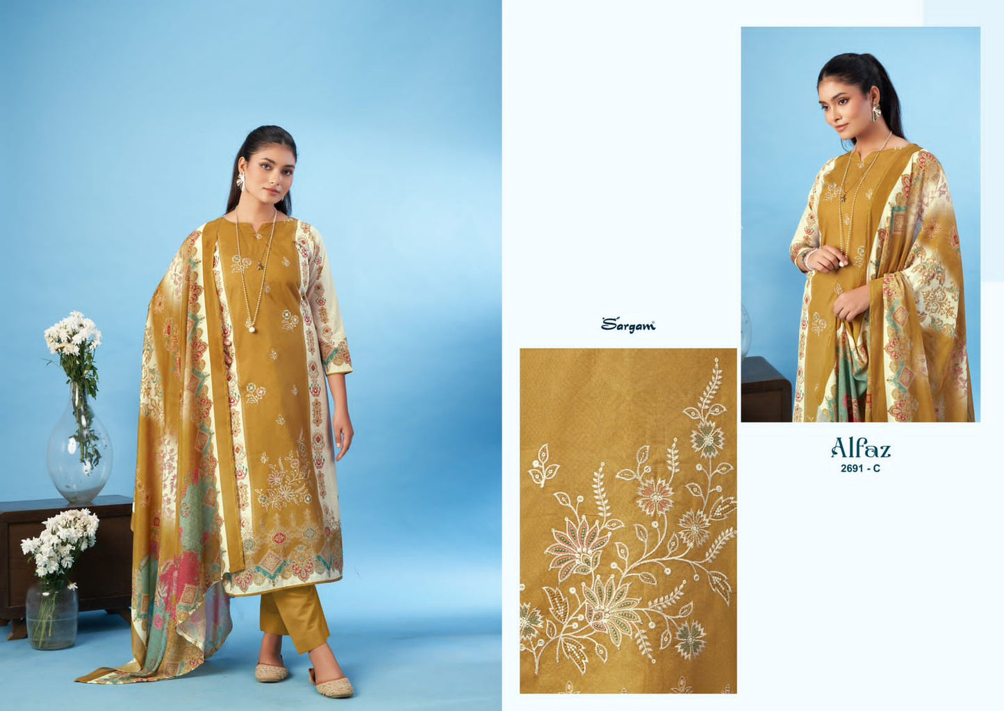 Alfaz Sargam Prints Cambric Pant Style Suits Manufacturer India