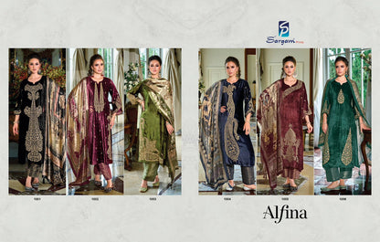 Alfina Sargam Prints Viscose Velvet Suits Exporter India