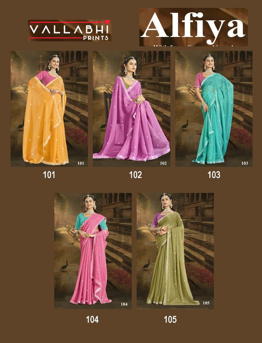 Alfiya Vallabhi Prints Shimmer Chiffon Sarees Wholesaler