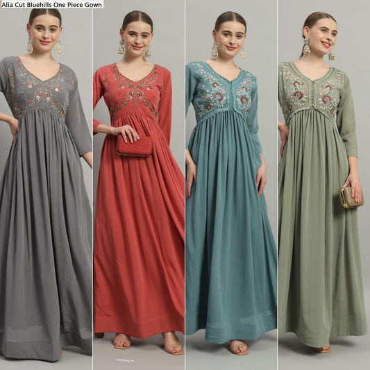 Alia Cut Bluehills Georgette One Piece Gown Manufacturer Ahmedabad