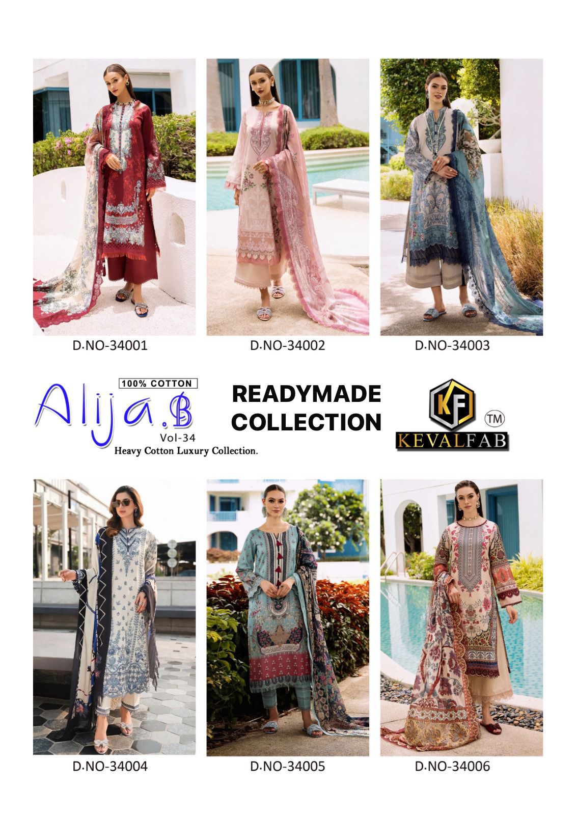 Alija B Vol 34 Heavy Cotton Luxury Collection Keval Fab Karachi Readymade Suits Wholesaler India