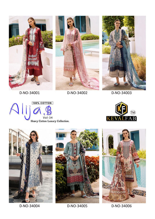 Alija B Vol 34 Heavy Cotton Luxury Collection Keval Fab Karachi Salwar Suits Wholesale Rate