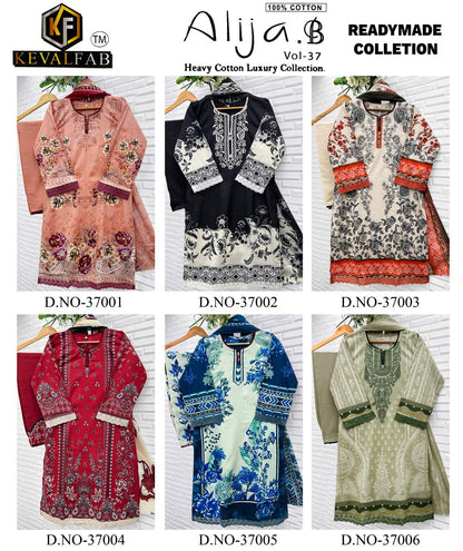 Alija B Vol 37 Heavy Cotton Luxury Collection Keval Fab Karachi Readymade Suits Exporter Ahmedabad