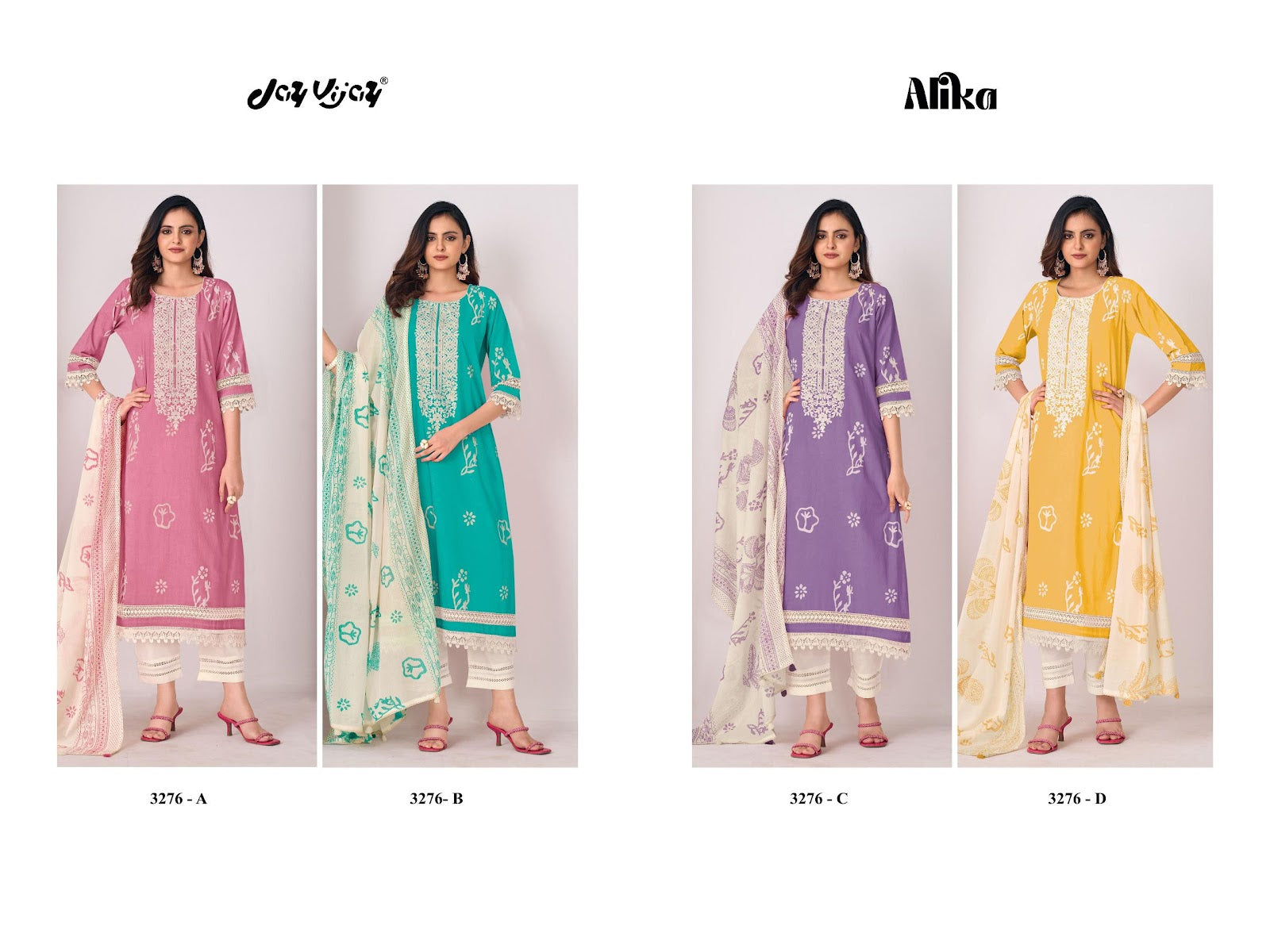 Alika 3276 Jay Vijay Pure Cotton Pant Style Suits Supplier Gujarat