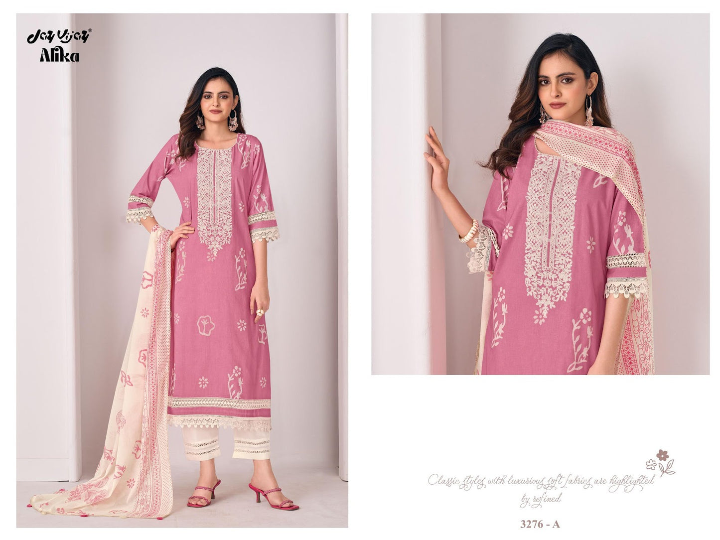 Alika 3276 Jay Vijay Pure Cotton Pant Style Suits Supplier Gujarat