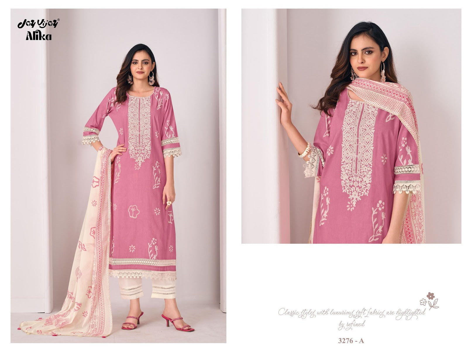 Alika 3276 Jay Vijay Pure Cotton Pant Style Suits Supplier Gujarat
